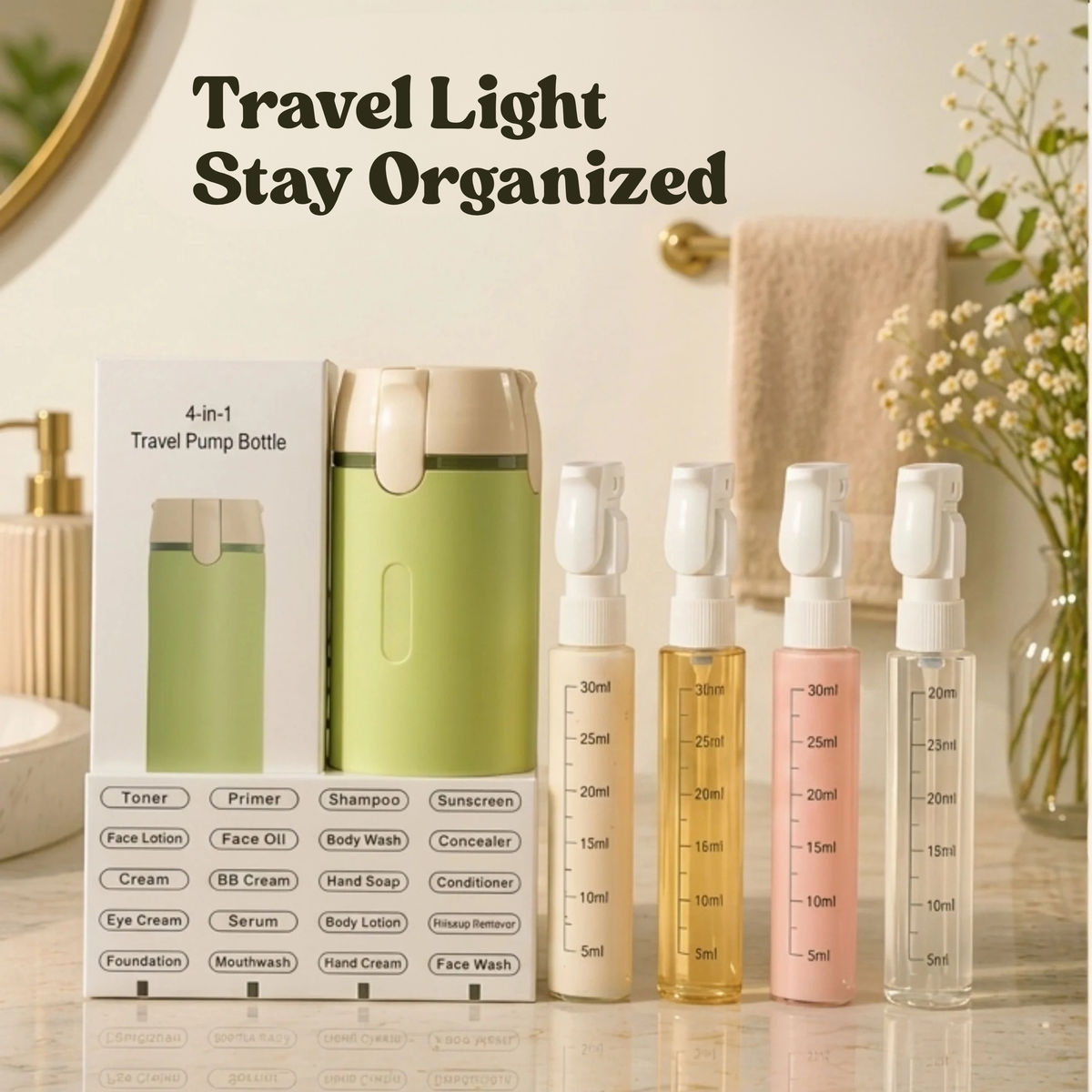 4-in-1 Pro Travel Refill Bottle Set